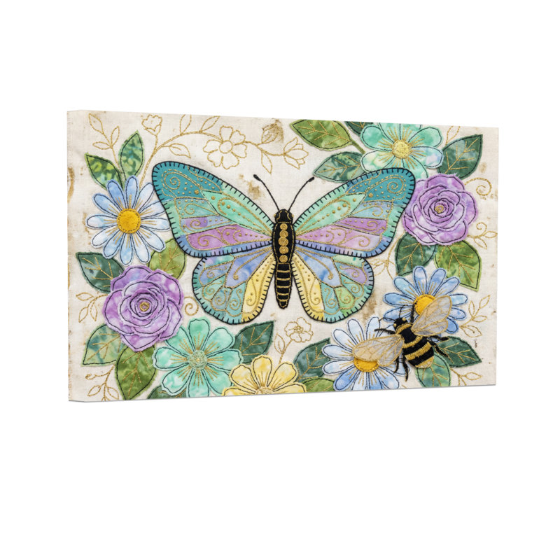 Animaux, papillon et fleurs avec motif d'abeille, H 12 po x l 18 po