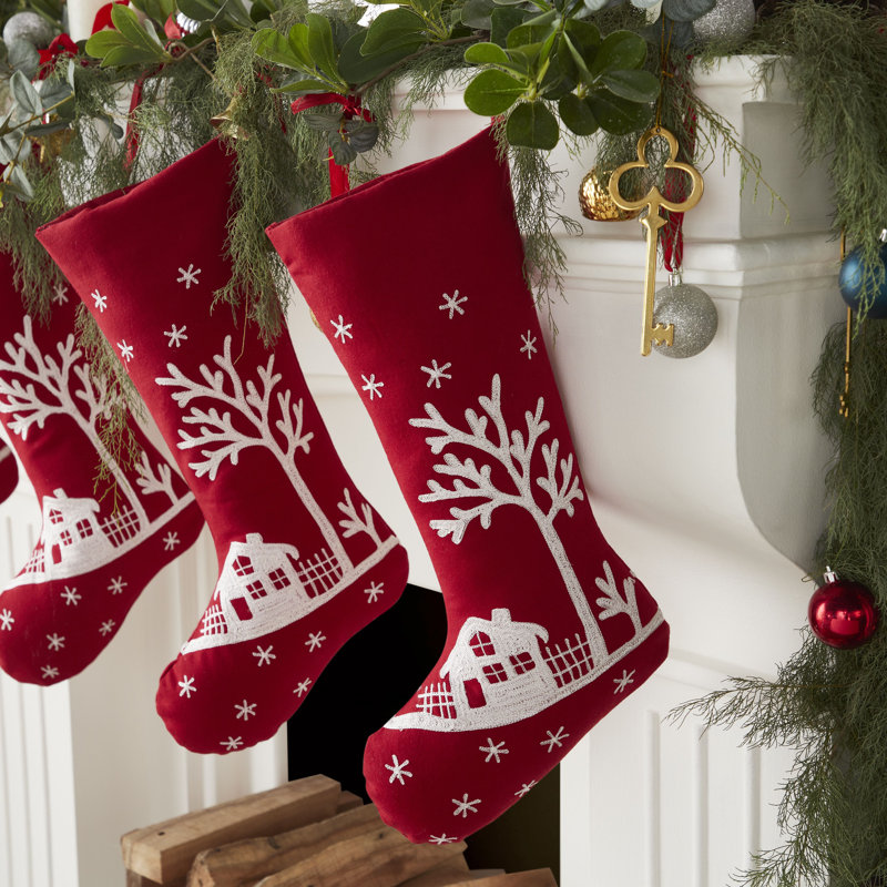 Snowy Village Scene Christmas Stocking