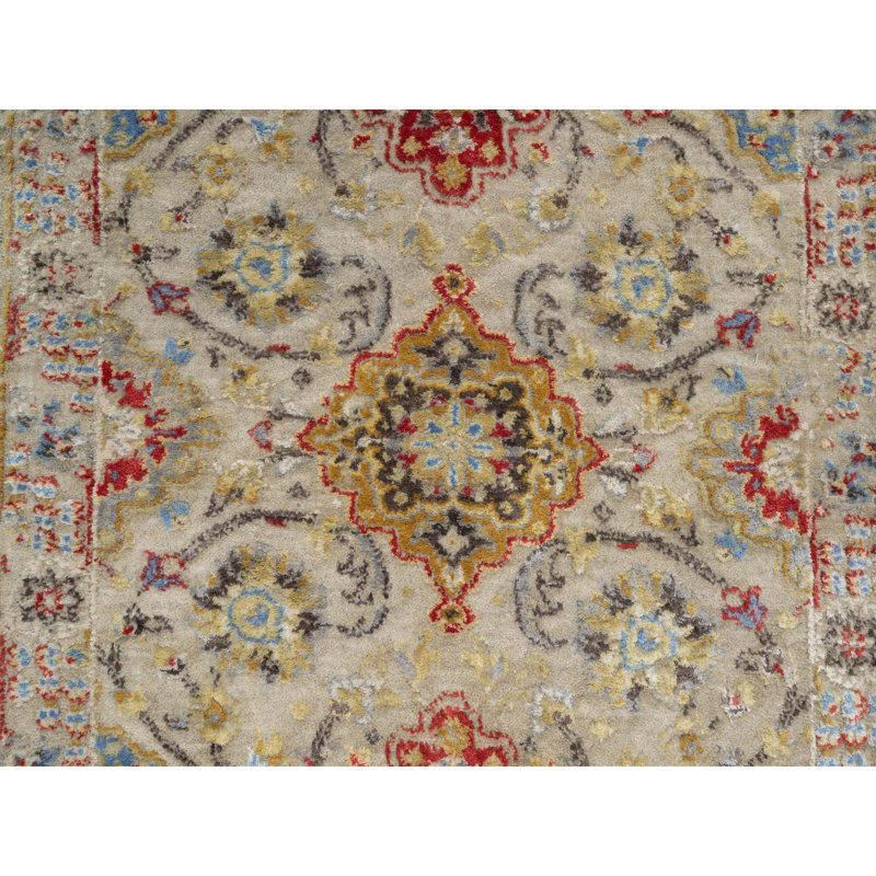 Tapis de couloir beige en laine et en soie noué à la main 2 pi 7 po x 26 pi 5997EDBF723A4743BE1DD1723198B428