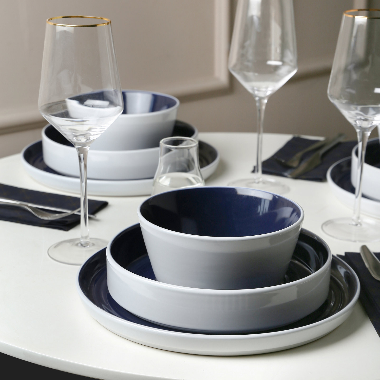 Elica Stoneware Dinnerware Set, Navy