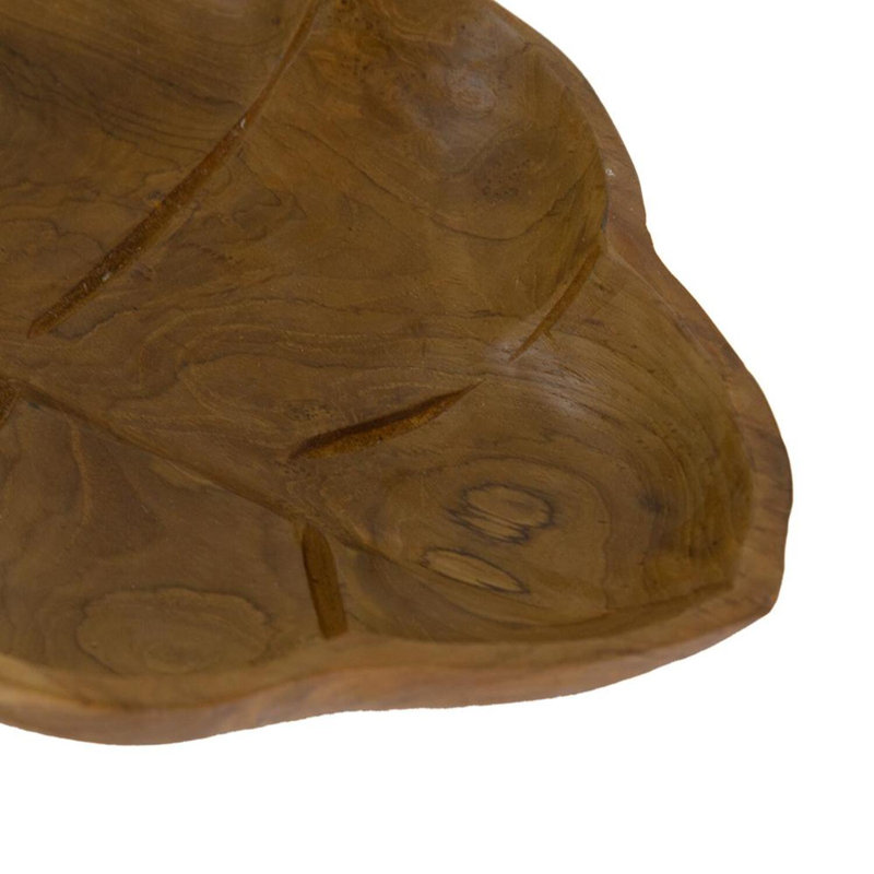 Plateau à feuilles de teck - 15,5 po x 10 po x 2,5 po - bois de teck