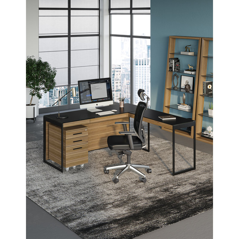 Sequel 66'' Desk with Return, Natural Walnut/Black