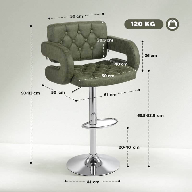 Upholstered Adjustable Height Counter Stool with Metal Frame, Green