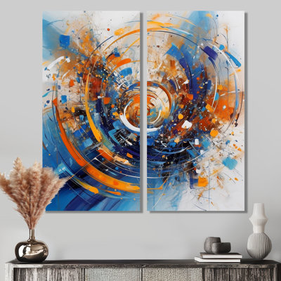 «Blue and Orange Space» - Art mural sur toile traditionnel orange 2 panneaux