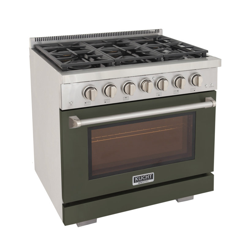 Kucht 36'' W Free Standing Range, Liquid Propane, Olive Green