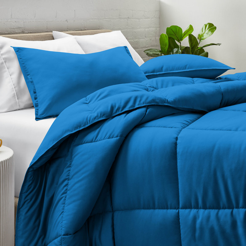 Ensemble d'édredon ultra-doux toutes saisons, Bleu moyen, Édredon pour grand lit + 2 taies décoratives sta