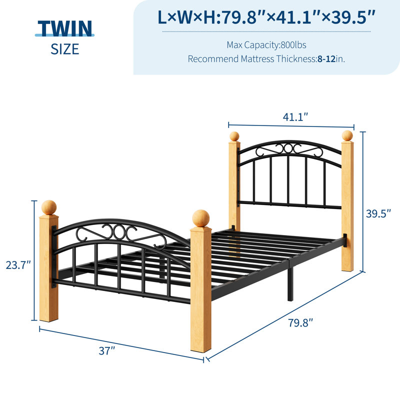 Base de lit simple avec tête de lit Base de lit plateforme simple Support de lattes en bois sans sommier, Lit simple