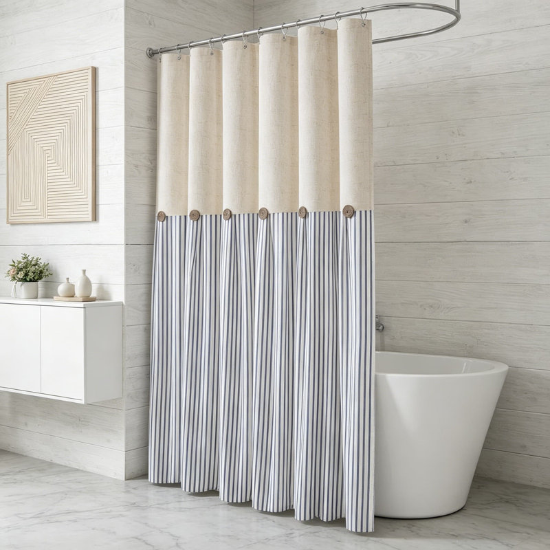 Rideau de douche en lin Farmhouse, Bleu