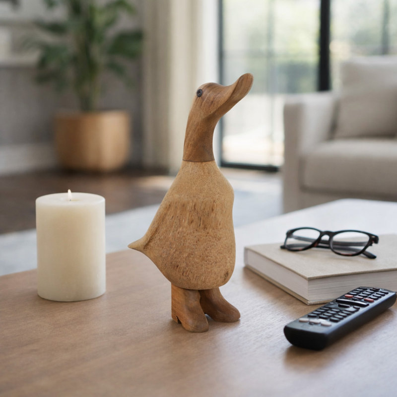 8" H Hand-Carved Bamboo Wood Duck Figurine