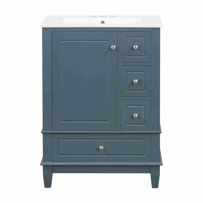 Meuble-lavabo 24 po avec lavabo, Bleu gris, Argent argent