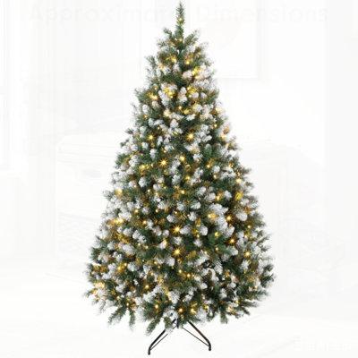 Pre-Lit Artificial Christmas Tree, White-Tipped Hinged Full-Body Xmas Tree with 1378 Realistic Branch Tips for Indoor Holiday Decor