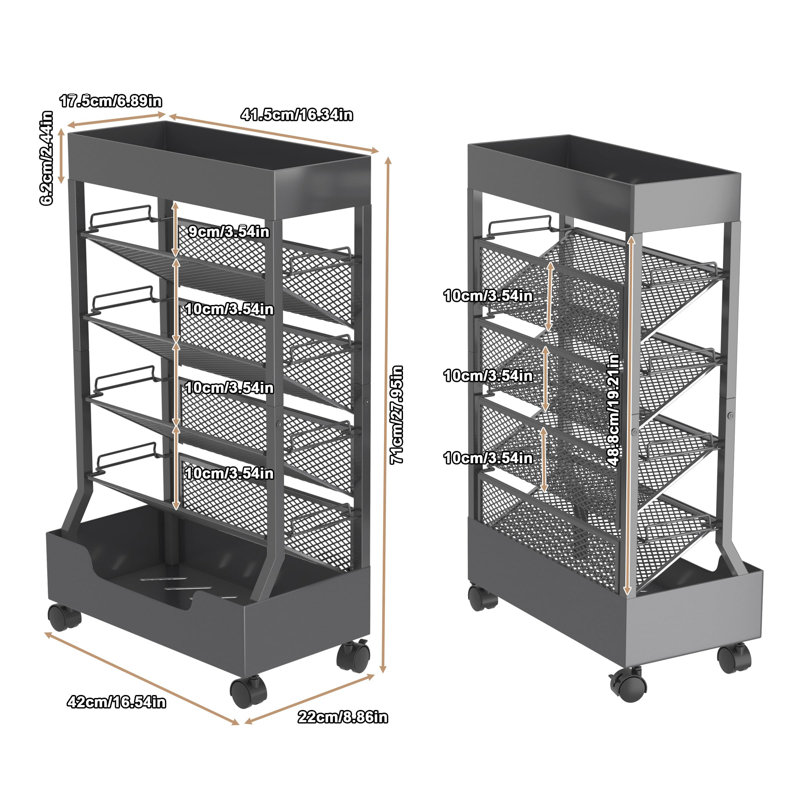 71cm H x 42cm W Book Cart, Grey