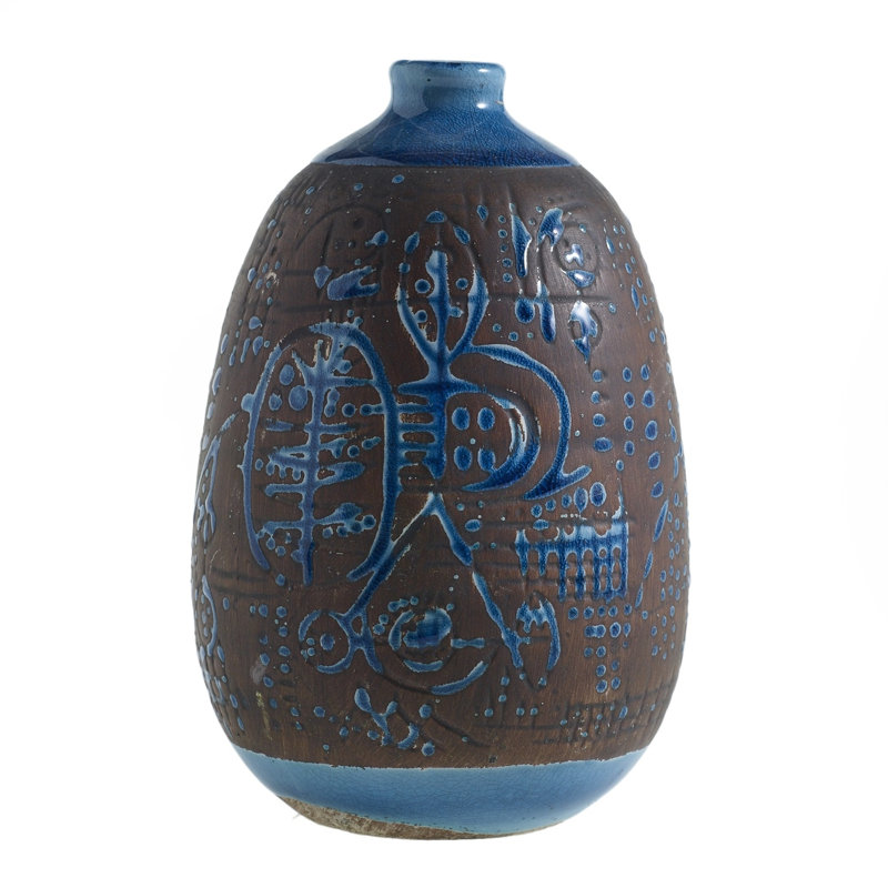 Vase de table en céramique brun / bleu, H 7 po x l 4,25 po x P 4,25 po