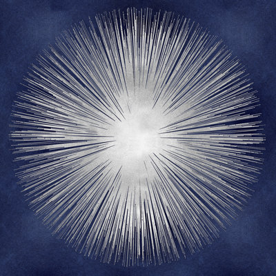 " Silver Sunburst On Blue I "