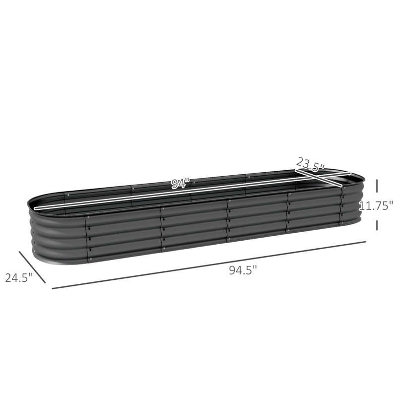 Dark Gray Raised Garden Bed Galvanized Planter Box Self-Draining Modular with Safety Edging 24.5"Dx94.5"Wx11.8"H, Dark Gray