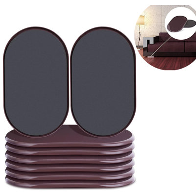 Reusable Large Furniture Sliders for Carpet, 8-Pack Heavy-Duty Oval Carpet Movers for Sofas, Beds, Tables, and Desks, Brown