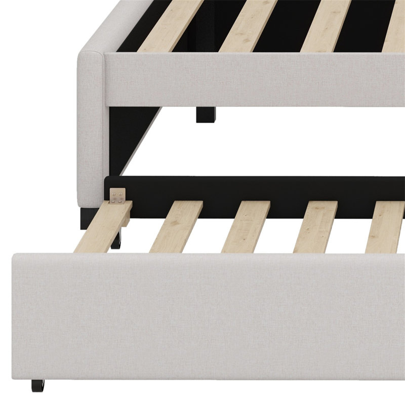 Upholstered Daybed With Trundle, Beige