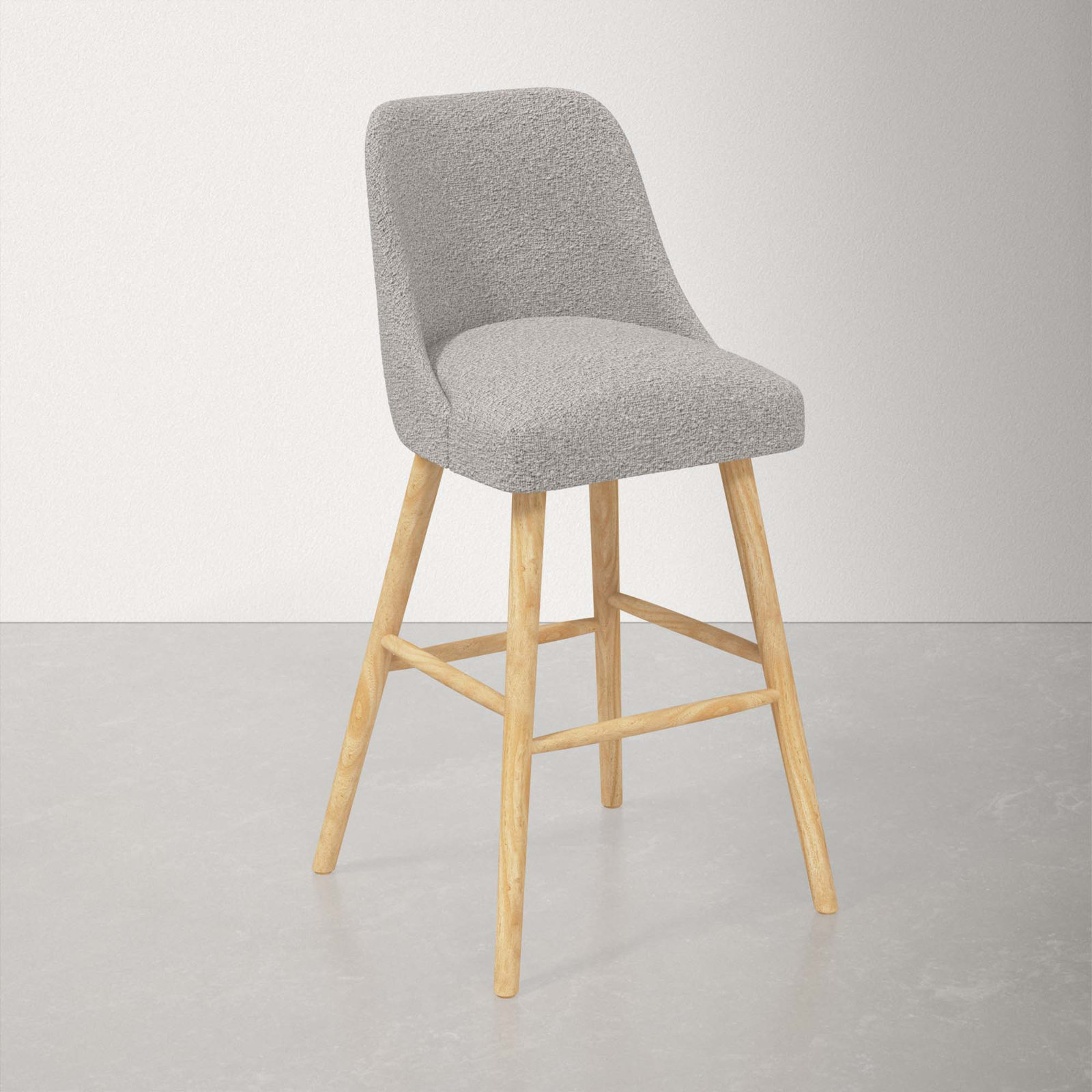 Gallie Stool, Bar Stool (31" Seat Height), Natural Wood, Classic Elephant Boucle
