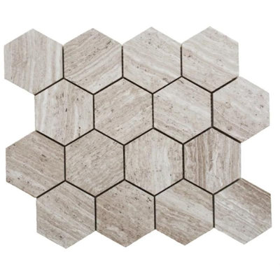 Haisa Light (White Oak) Marble 3X3 Hexagon Honed Mosaic Tile