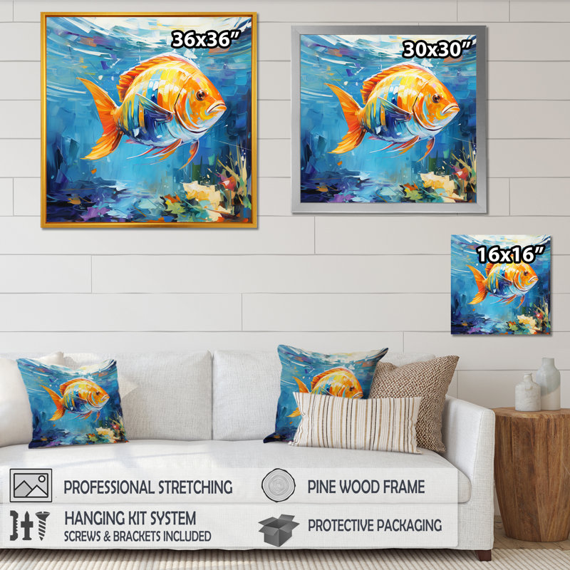 Romantic Seabed Fish - Japan Wall Art, Black Floater Framed, 36" H x 36" W x 1.5" D