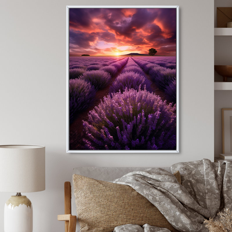 Lavande enchanteresse - impression, H 32 po x l 16 po x P 1 po, Cadre flottant blanc