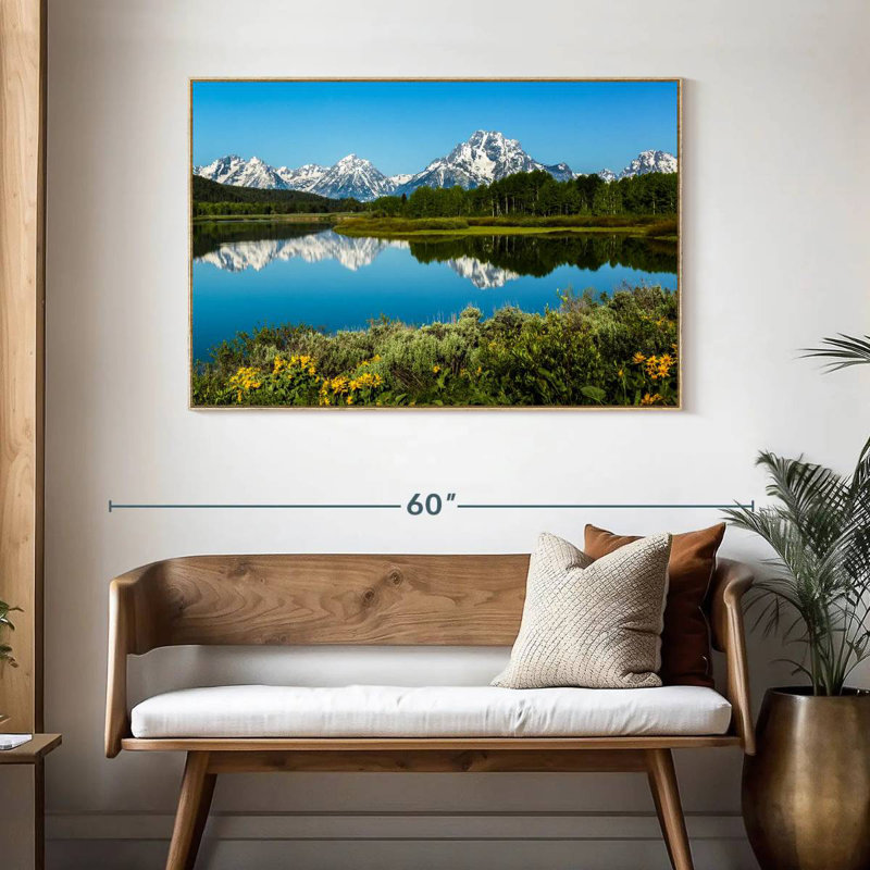 Réflexions du lac Grand Teton, Cadre flottant en bois naturel, 46 po x 31 po