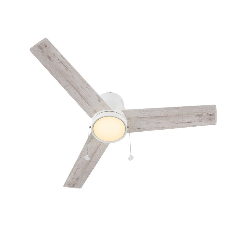 52" Pull-chain 3 Reversible Blades DC Motor Ceiling Fan with LED Light, White