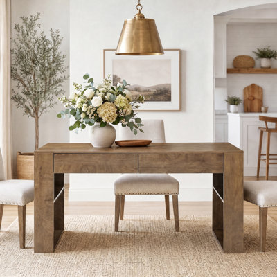 63" Wood Dining Table With 2 Drawers & Side Storage, Modern Farmhouse Rectangular Kitchen Table Seats 4-6 For Dining Room, Small Space