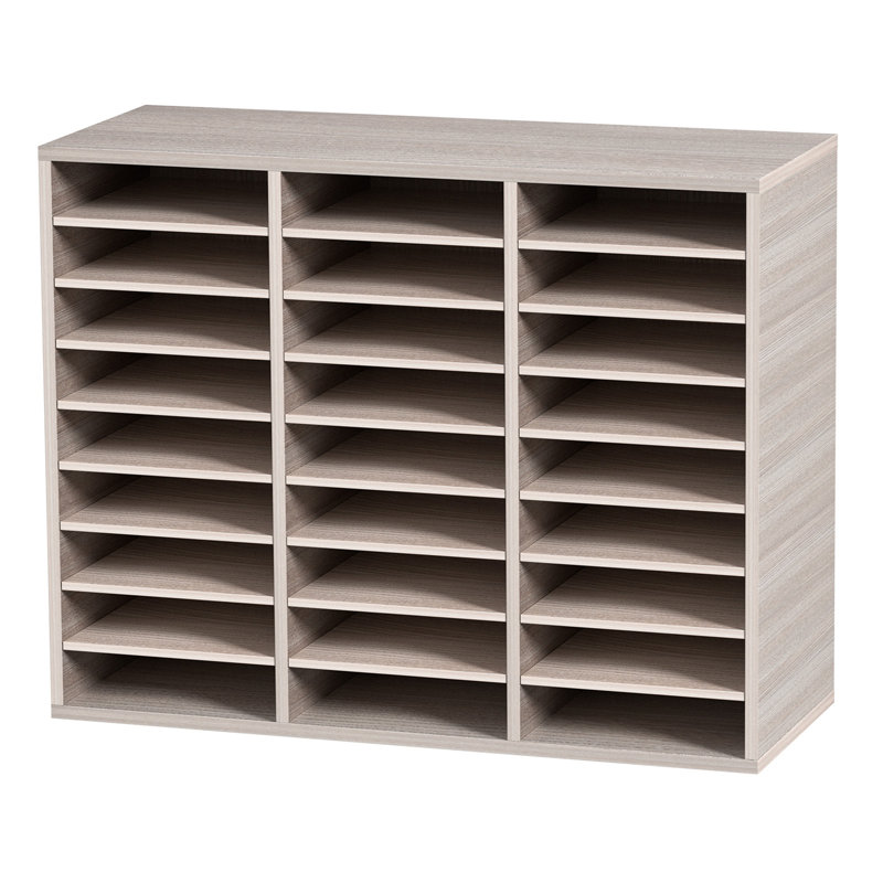 27 Compartments Wood Literature Organizer, Adjustable Shelves, Medium Density Fiberboard Mail Centre, Office Home School Storage for Files, Documents, Papers, Magazines, Grey