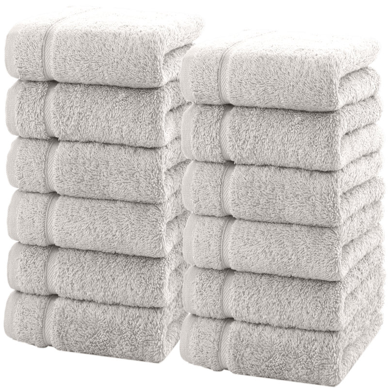 Ensemble de 12 débarbouillettes en coton turc 13 x 13 pouces 600 g / m², Argenté glacé