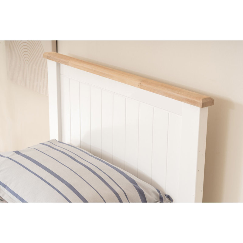 Lit simple moderne, finition blanche et chêne, 35,4 x 38,6 x 74,8 pouces | Panneau de fibres à densité moyenne 100% laqué | Design scandinave, élégant et durable, parfait pour les chambres d'enfants ou les chambres d'amis