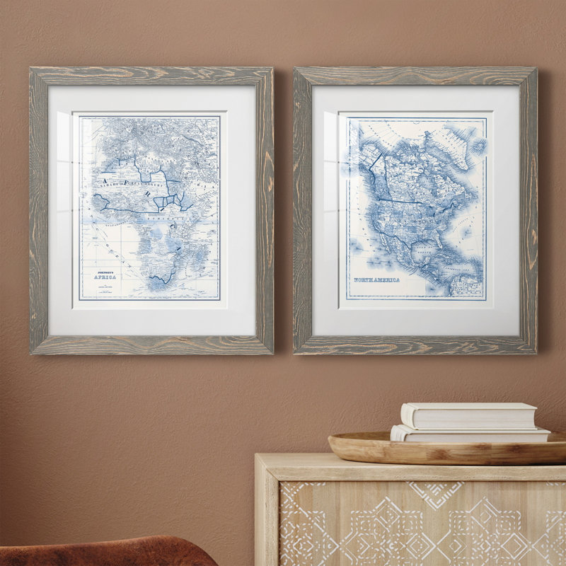 «Afrique en nuances de bleu», ensemble de 2 reproductions d'art sur toile encadrées, H 24 po x l 36 po x P 1,5 po, Blanc