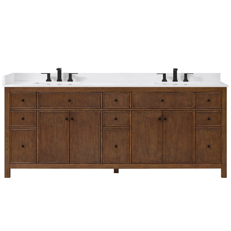 84 in. Double Vanity, Dark Walnut, Brushed Nickel, Carrara Cultured Marble