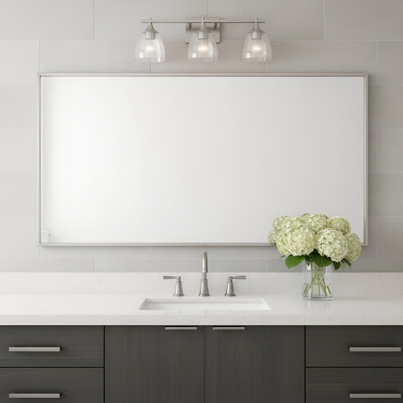 Applique murale de salle de bain 3 lumières Toffino au fini nickel brossé avec abat-jour en verre transparent craquelé
