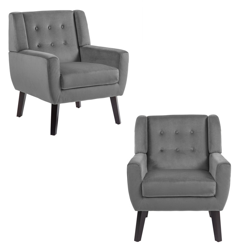 Stephanny 27.5" Wide Tufted Armchair with Solid Wood Legs, Gray Velvet