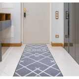 Custom Size Runner Rug Berber Style Trellis Gray Low Pile Slip Resistant Runner Rugs by Feet