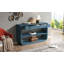 Console moderne incurvée avec 3 tiroirs à fermeture en douceur et 2 tablettes ouvertes, base en bois massif, table de vestibule pour vestibule, bleu