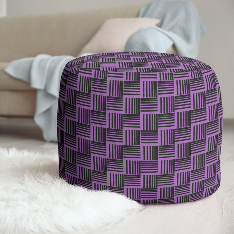 Upholstered Pouf, Black/Violet