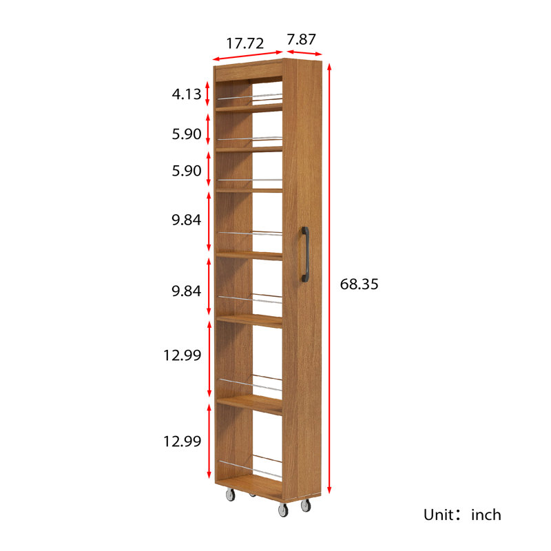 Garde-manger moderne à 7 niveaux avec roulettes et étagères ouvertes Keral, Chêne