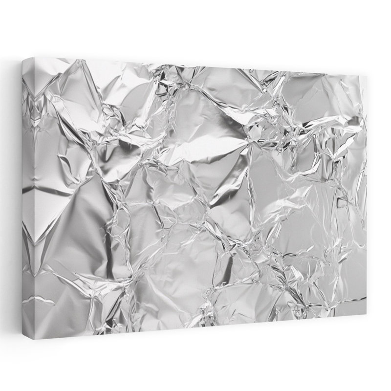 Shiny Silver Metallic Texture Industrial Background Abstract Bold Elegant Wall Art by Marika Barsrsind - Wrapped Canvas Print