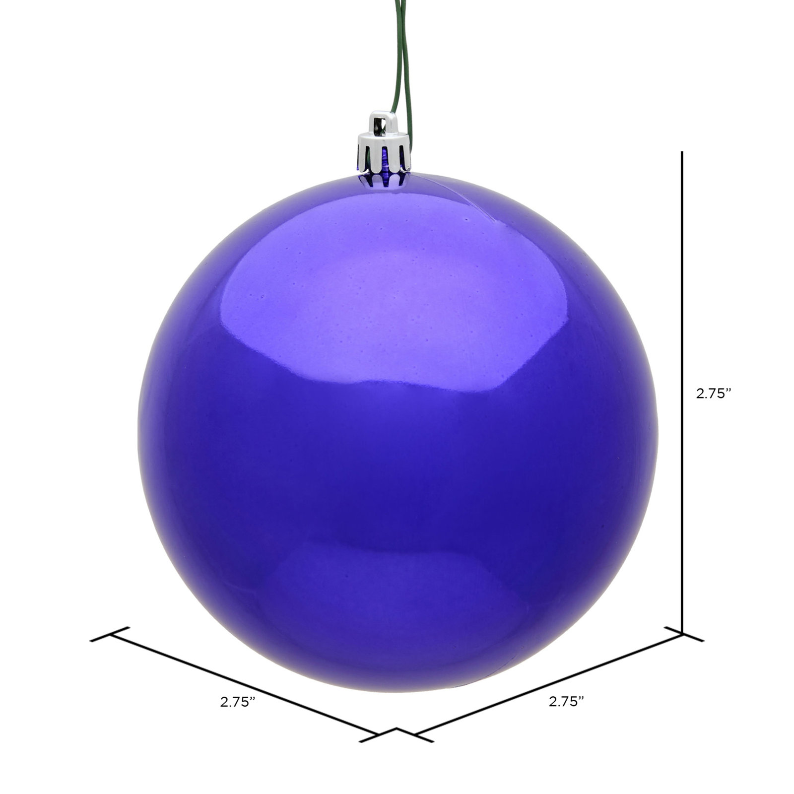 Holiday Décor Ball Ornament, Purple Shiny, 2.75" H x 2.75" W x 2.75" D