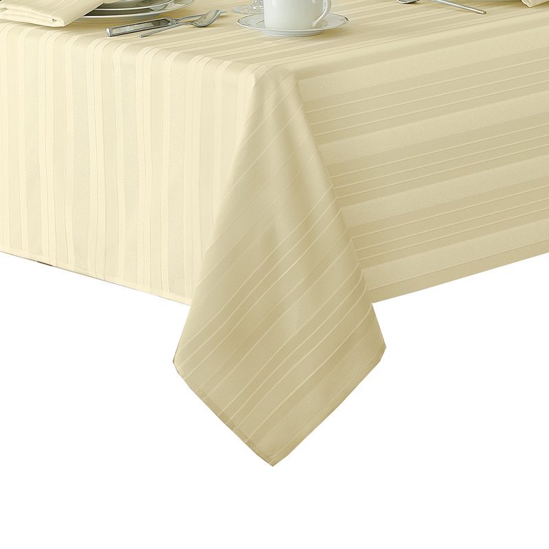 Robyn Striped Jacquard Polyester Square/Rectangle Tablecloth, 84" L x 60" W, Ivory, Rectangular