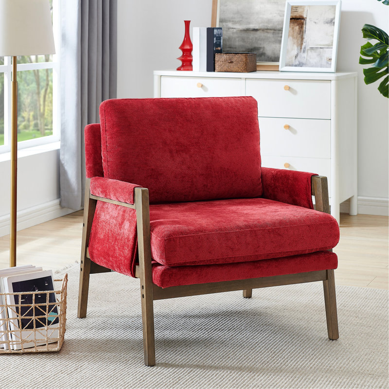 Fauteuil rouge de style moderne du milieu du siècle - Collection, Construction, Coussins moelleux en velours, Construction robuste, Siège de luxe