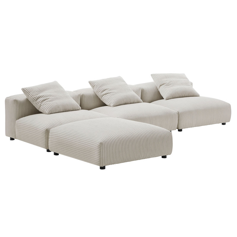 Canapé modulaire rembourré 4 pièces Solace, Velours côtelé amande