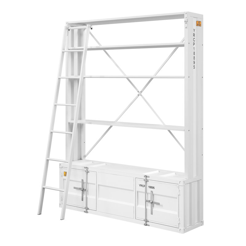 Bibliothèque Cargo avec finition blanche et échelle, White