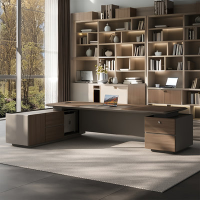 78.74" Light Luxury High-End Executive Office Desk – High-Density Fiberboard  Particleboard Combination, Dual-Side Interchangeable Storage Cabinets,