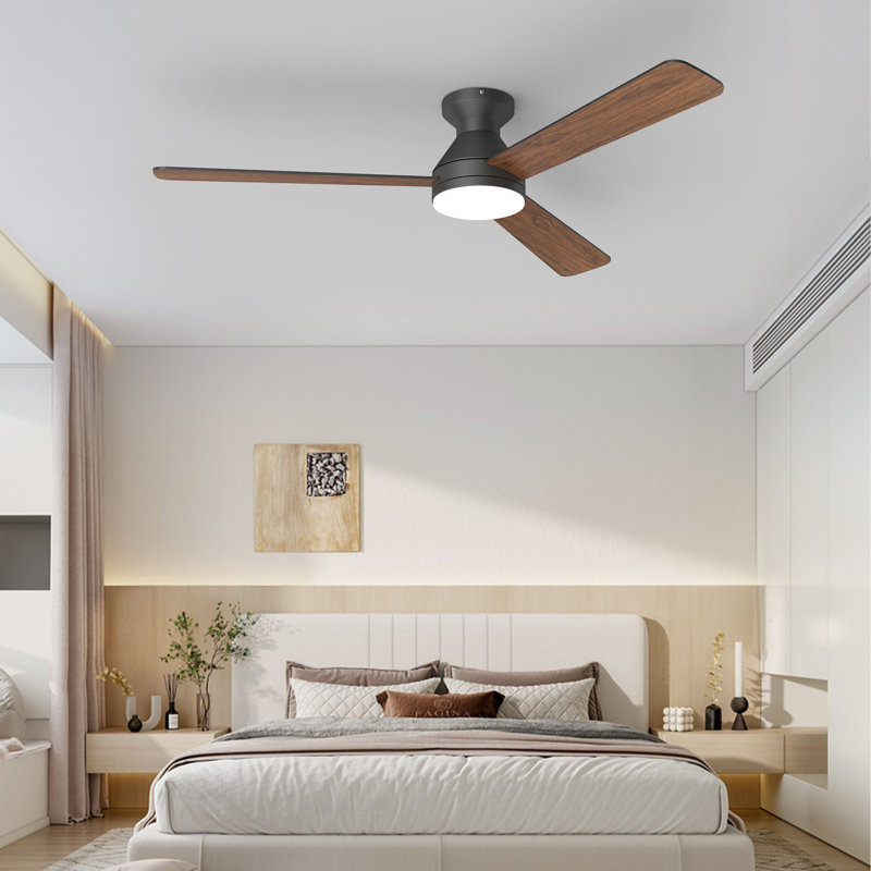 52 po Ventilateur de plafond encastré noir intérieur / extérieur à intensité variable avec lumière et télécommande, 6 vitesses DC réversible sans bruit