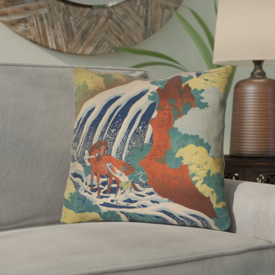 Katsushika Hokusai Cotton Reversible Throw Pillow