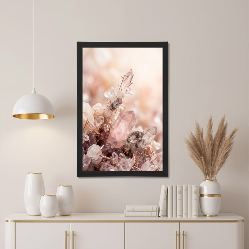 Art mural sur toile rose et transparent avec des accents de cuivre, 24"H x 16"W