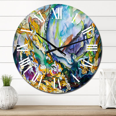 Abstracti explosion de jaune, bleu et vert - horloge murale moderne